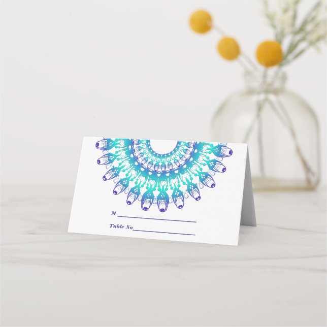 etnisk teal mandala. Text. Placeringskort (Framsida)