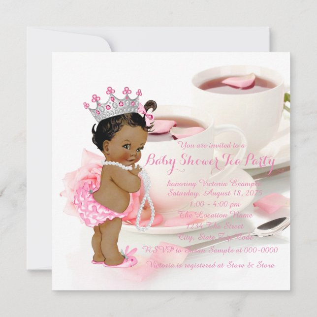 Etnisk tjej Baby Shower Tekaffeparty Inbjudningar (Baksida)