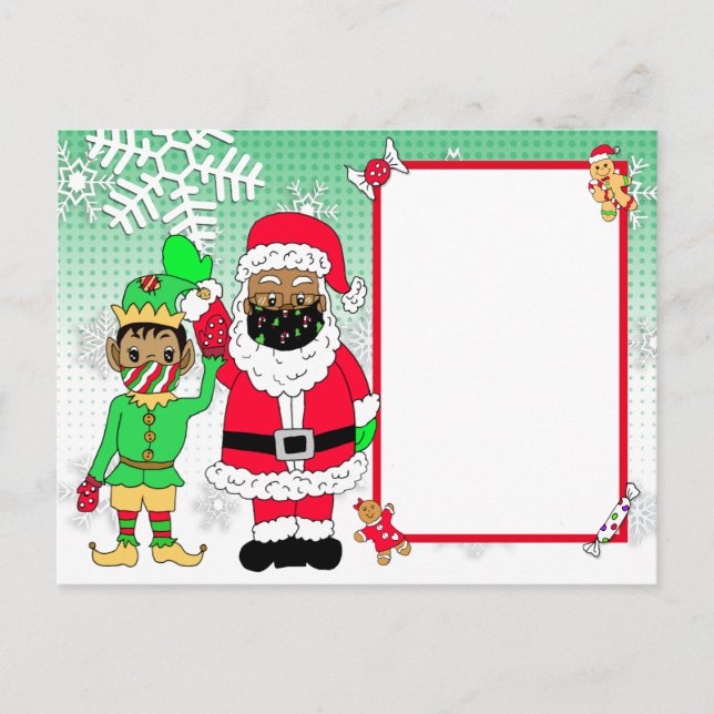 Etnisk tomte och älva ansiktsmasker Brev från tomt Helg Vykort (Framsida)