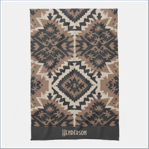 Etnisk tribal mudcloth svart & tan kökshandduk