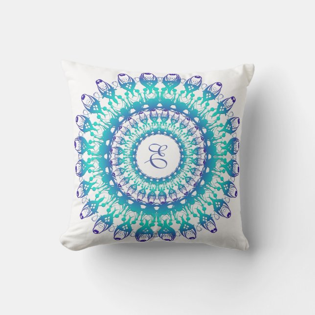 Etnisk turkos Mandala Kudde (Framsida)