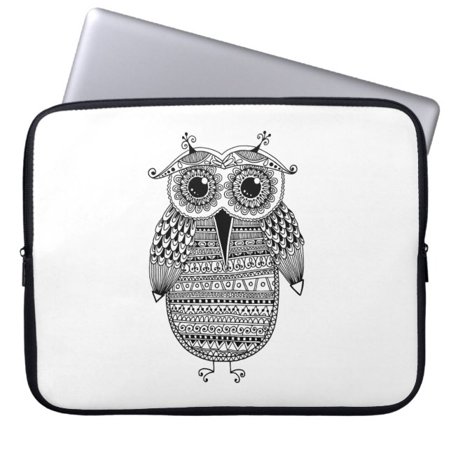 Etnisk ugglabläckteckning laptop sleeve (Framsidan)