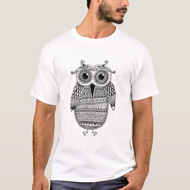 Etnisk ugglabläckteckning t shirt (Framsida)