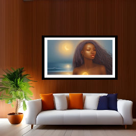 Etnisk vacker kvinna strand månsken hav 4 poster