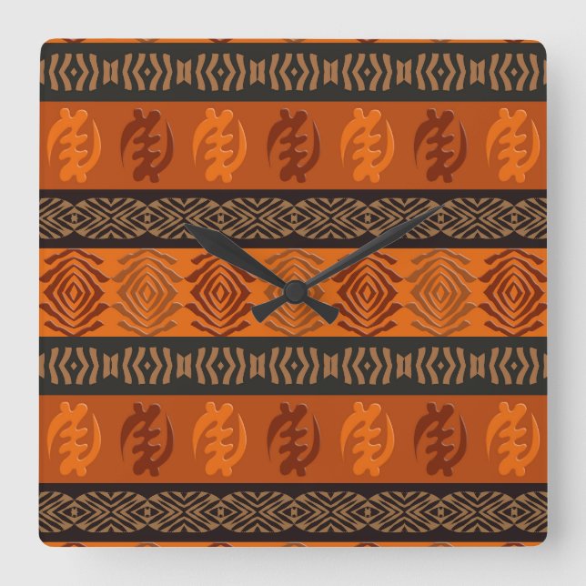 Etniska afrikanska Adinkra-symboler Fyrkantig Klocka (Framsida)