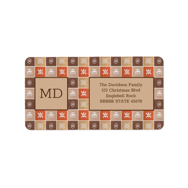 Etniska afrikanska Stil Geometric Adinkra Simbols Adressetikett (Framsidan)