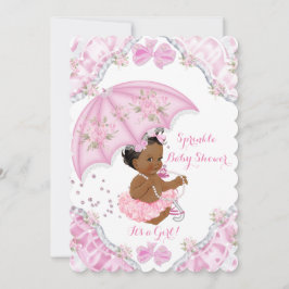 Etniska babyskor Rosa Parbrella Girl Flowers Inbjudningar