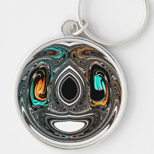 Etniska Doodle Zebra-texturerad utskrift Rund Silverfärgad Nyckelring