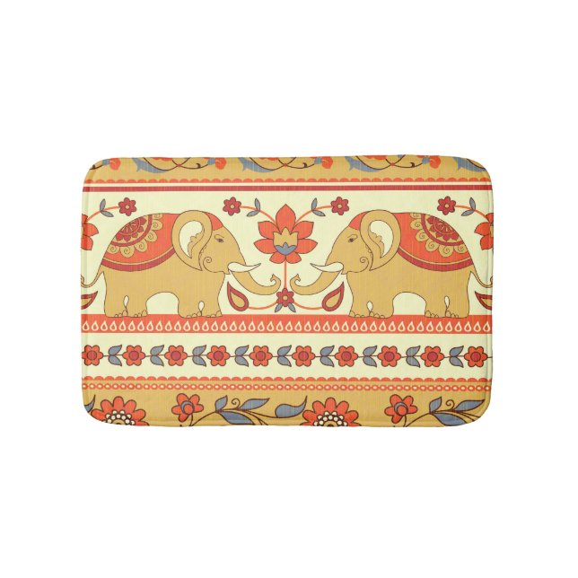 Etniska elefanter, blommor, sömlöst mönster. badrumsmatta (Framsidan)