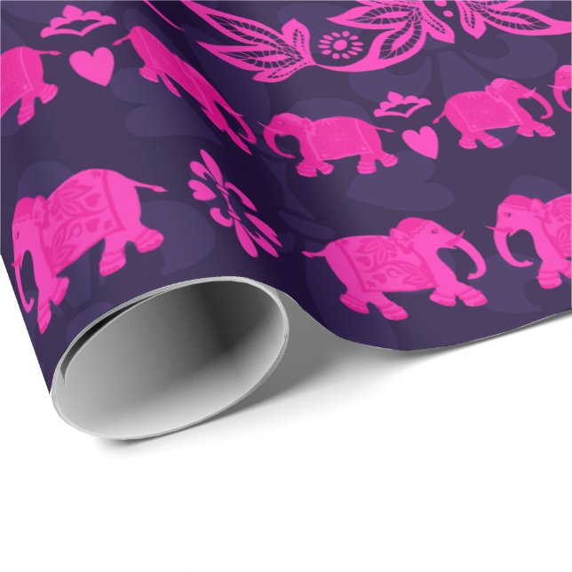 Etniska elefanters Rosa och blå mönster Presentpapper (Rullad Hörn)
