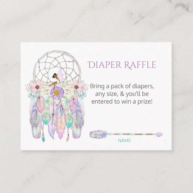 Etniska Fairy Dream Catcher Feathers Diaper Raffle Tilläggskort (Framsida)