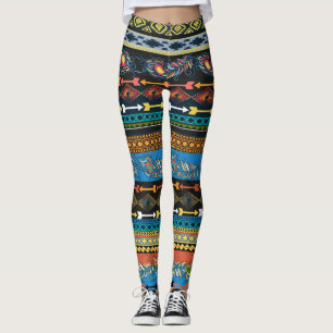 Etniska fjädrar: Embroidery Boho-Chicen Leggings
