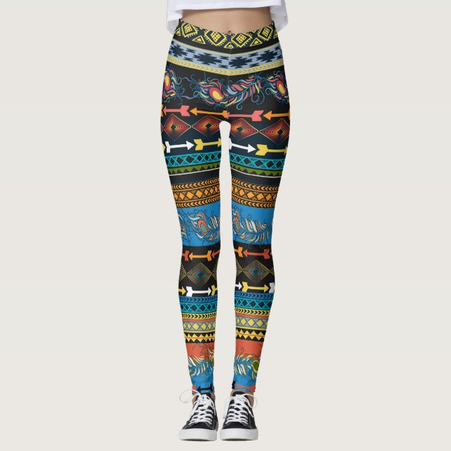 Etniska fjädrar: Embroidery Boho-Chicen Leggings (Framsida)