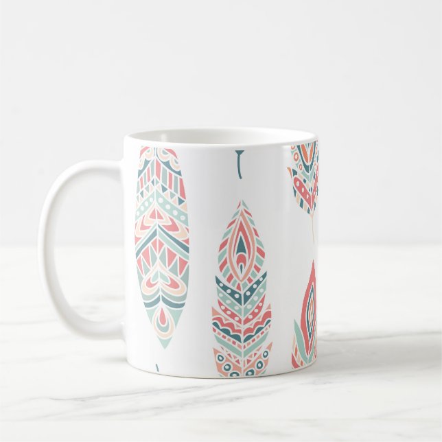 Etniska fjädrar Hand plockade Illustration Kaffemugg (Vänster)