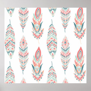 Etniska fjädrar Hand plockade Illustration Poster