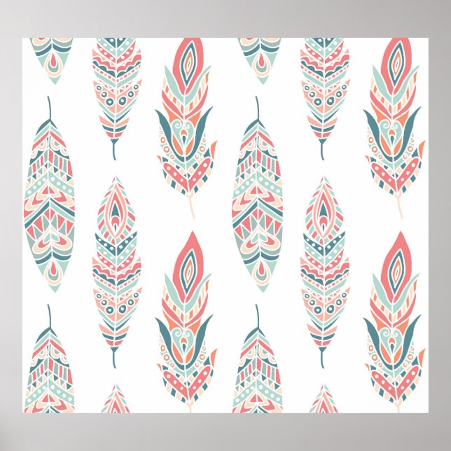 Etniska fjädrar Hand plockade Illustration Poster (Framsidan)
