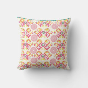 Etniska Mandala och Geometric Mönster Rosa & Gult Kudde