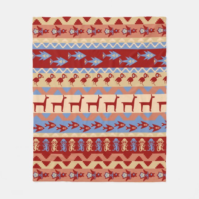 Etniska peruanska IncadjurLlamas fisk och fåglar Fleecefilt (Framsidan)