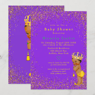 Etniska prins Lila och Guld Boy Baby Shower Inbjudningar