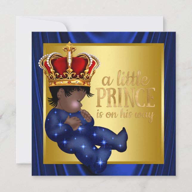 Etniska prins Royal Blue Krona Baby Shower Inbjudningar (Framsida)
