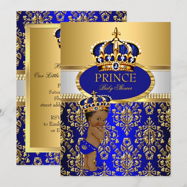 Etniska prins Royal Blue Krona Baby Shower Inbjudningar (Fram/baksida)