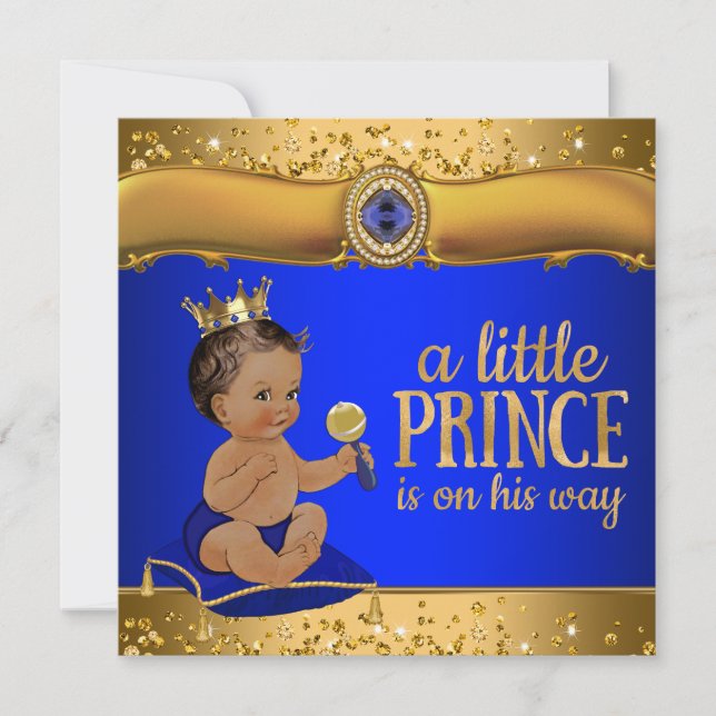 Etniska prinsen Royal Blue Guld Prince Baby Shower Inbjudningar (Framsida)