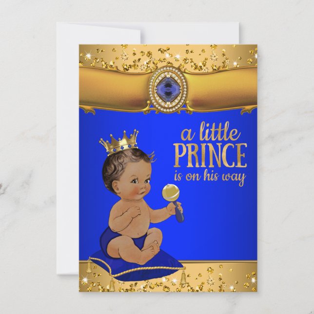 Etniska prinsen Royal Blue Guld Prince Baby Shower Inbjudningar (Framsida)