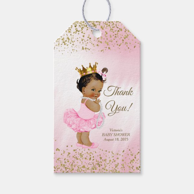 Etniska prinsessa Rosa Guld Baby Shower Gift Märkr Presentetikett (Framsidan)