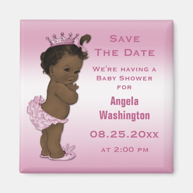 Etniska prinsessan Baby Shower Save Date Rosa Magnet (Framsidan)