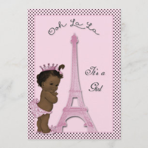 Etniska prinsessan Eiffel Torn Polka Dot Baby Show Inbjudningar