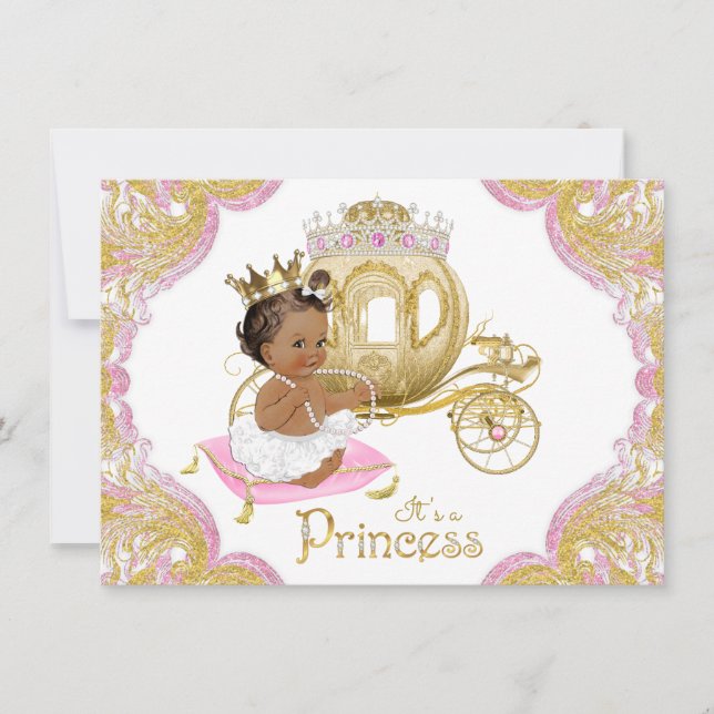 Etniska prinsessan rosa guld baby shower-inbjudnin inbjudningar (Framsida)