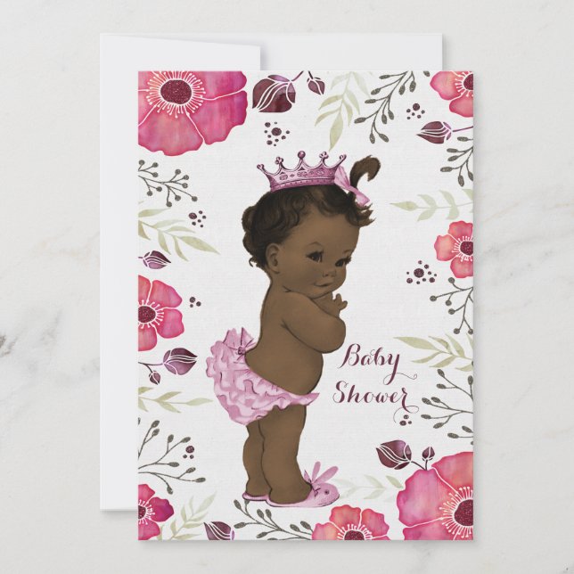 Etniska prinsessan Watercolor Poppies Baby Shower Inbjudningar (Framsida)