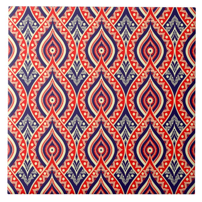 Etniska rödguld-färg-blomman stil mönster kakelplatta (Framsidan)