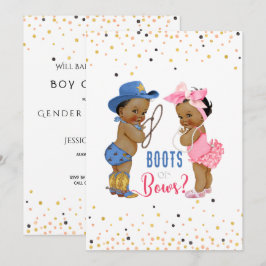 Etniska Spädbarn Boot eller Bows Gender Reveal Inbjudningar