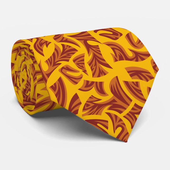 Etniska stammen Mönster Orange Brown Gult Slips (Rullad)