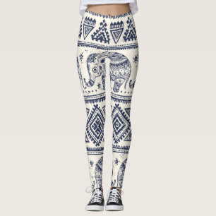 Etniska stamstammar Aztec Elephant Mönster Leggings