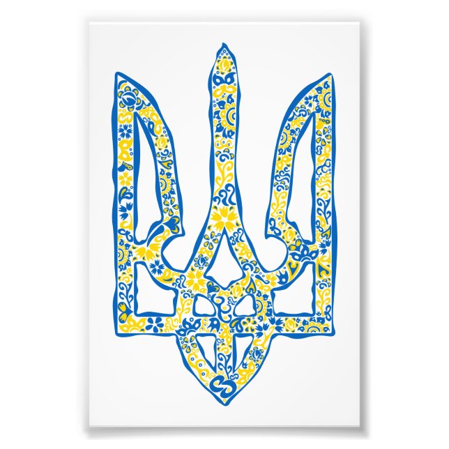 Etniska ukrainska nationella emblemet trident tryz fototryck (Framsidan)