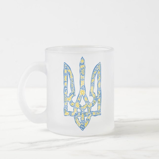 Etniska ukrainska nationella emblemet trident tryz frostad glasmugg (Vänster)