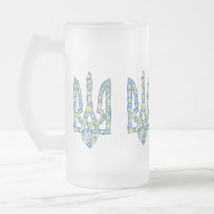 Etniska ukrainska nationella emblemet trident tryz frostat ölglas