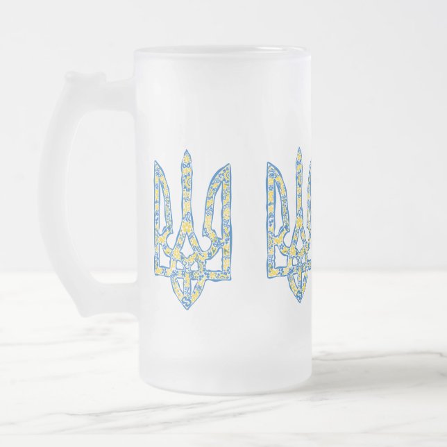 Etniska ukrainska nationella emblemet trident tryz frostat ölglas (Vänster)