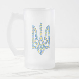 Etniska ukrainska nationella emblemet trident tryz frostat ölglas
