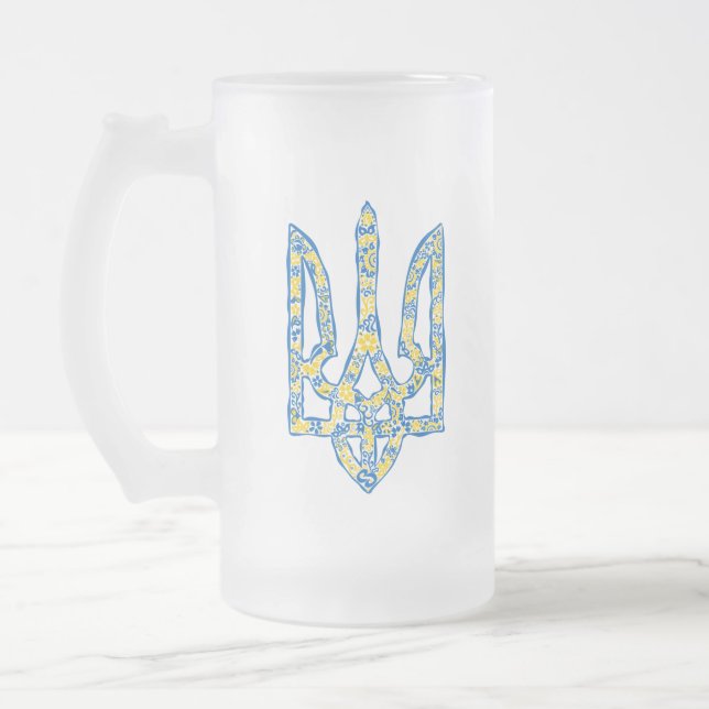Etniska ukrainska nationella emblemet trident tryz frostat ölglas (Vänster)