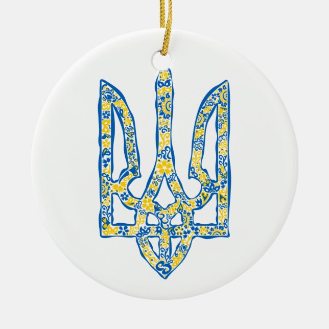 Etniska ukrainska nationella emblemet trident tryz julgransprydnad keramik (Framsidan)