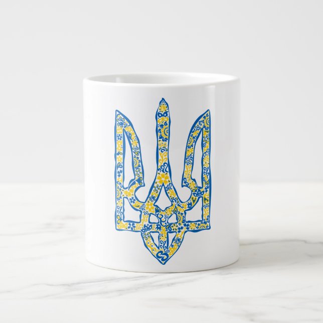 Etniska ukrainska nationella emblemet trident tryz jumbo mugg (Framsidan)