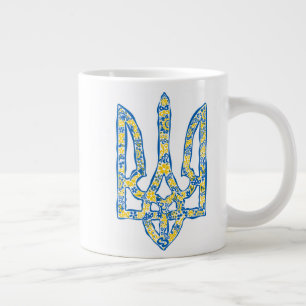 Etniska ukrainska nationella emblemet trident tryz jumbo mugg