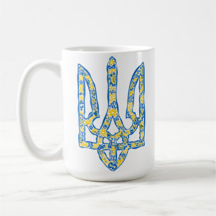 Etniska ukrainska nationella emblemet trident tryz kaffemugg