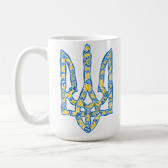 Etniska ukrainska nationella emblemet trident tryz kaffemugg (Vänster)