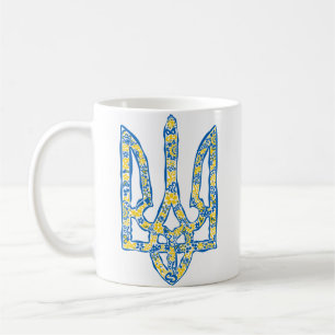 Etniska ukrainska nationella emblemet trident tryz kaffemugg