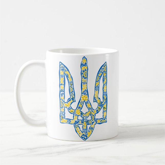 Etniska ukrainska nationella emblemet trident tryz kaffemugg (Vänster)