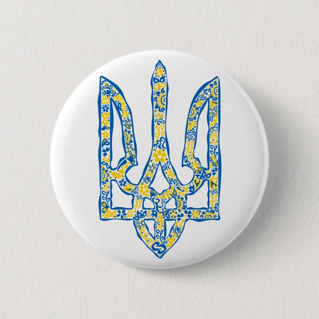 Etniska ukrainska nationella emblemet trident tryz knapp (Framsida)